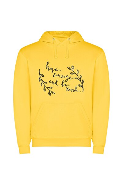 iLovePrints Kindly Courageous Drawings Φούτερ με κουκούλα σε χρώμα Κίτρινο