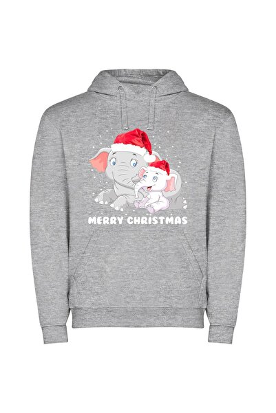 iLovePrints Festive Elephant Extravaganza Φούτερ με κουκούλα σε χρώμα Γκρι