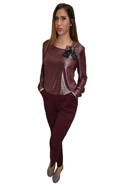 OEM Pantalon casual cu buzunare,nuanta marsala