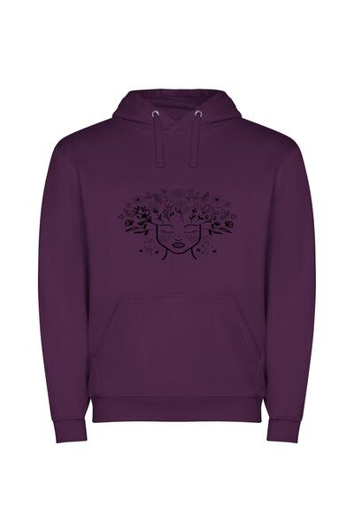 iLovePrints Blooming Floral Woman Φούτερ με κουκούλα σε χρώμα Μωβ