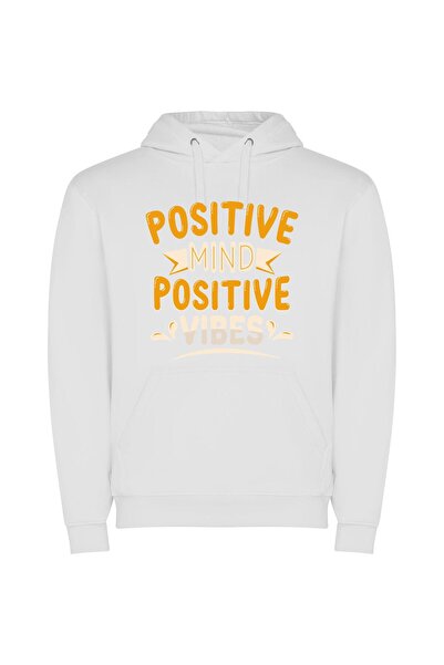 iLovePrints Positive Vibe Express Φούτερ με κουκούλα σε χρώμα Λευκό