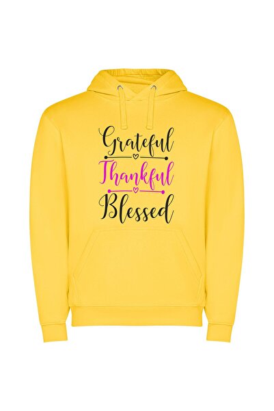 iLovePrints Grateful Delightful Thanks Φούτερ με κουκούλα σε χρώμα Κίτρινο