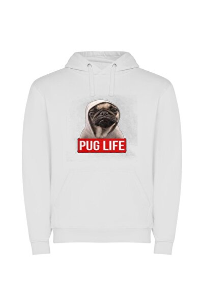 iLovePrints Pug Life: Evil Swagger Φούτερ με κουκούλα σε χρώμα Λευκό