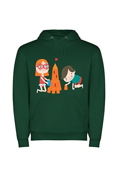 iLovePrints Sandcastle Builders: Kids' Illustration Φούτερ με κουκούλα σε χρώ...