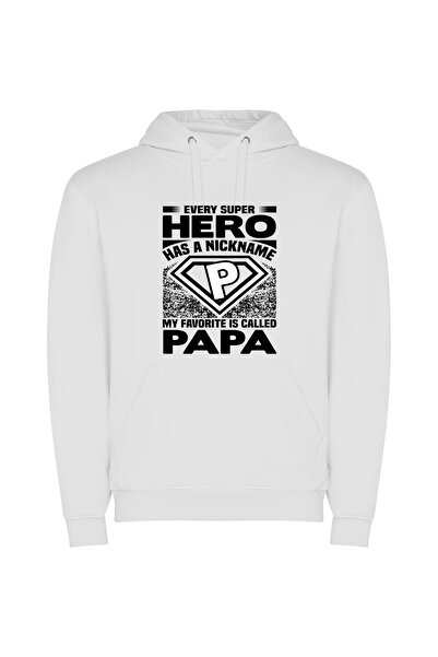 iLovePrints Papa: Diamond-Plated Superhero Φούτερ με κουκούλα σε χρώμα Λευκό