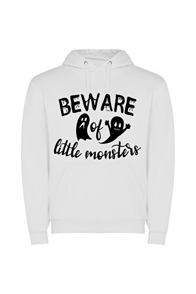 iLovePrints Haunted Abyss: Beware Monsters Φούτερ με κουκούλα σε χρώμα Λευκό