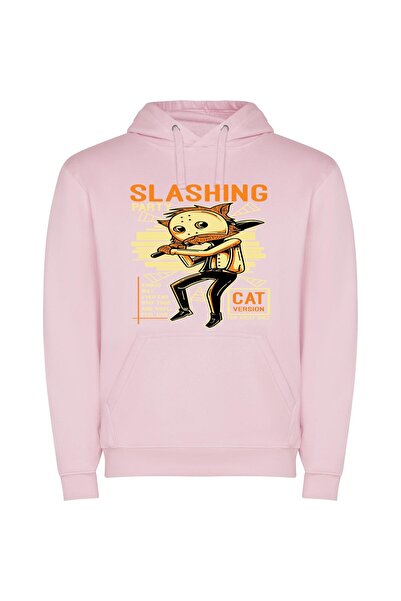 iLovePrints Feline Swing: Pop-Cat Art Φούτερ με κουκούλα σε χρώμα Ροζ