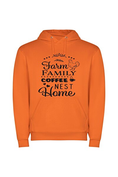 iLovePrints Farm Nest Coffee Home Φούτερ με κουκούλα σε χρώμα Πορτοκαλί
