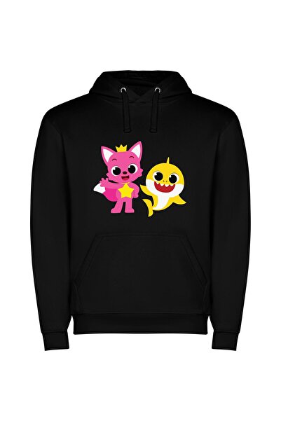 iLovePrints Joyful Cartoon Animal Duo Φούτερ με κουκούλα σε χρώμα Μαύρο