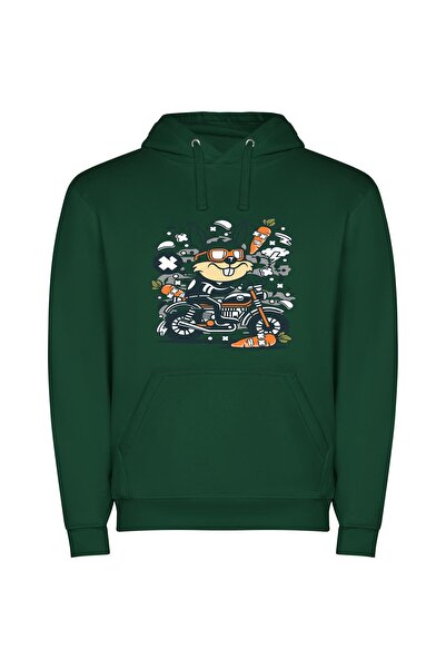 iLovePrints MotoHare: Electric Bunny Revs! Φούτερ με κουκούλα σε χρώμα Πράσινο