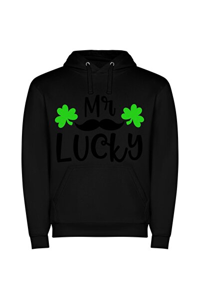 iLovePrints Moustached Shamrock Spectacle Φούτερ με κουκούλα σε χρώμα Μαύρο