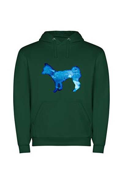 iLovePrints Blue Silhouette Inspired Φούτερ με κουκούλα σε χρώμα Πράσινο