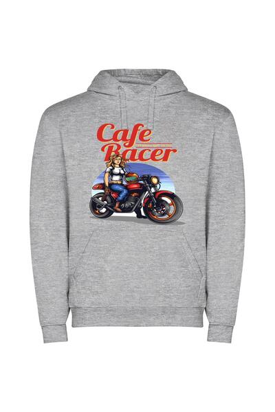 iLovePrints Red Motorcycle Femme Fatale Φούτερ με κουκούλα σε χρώμα Γκρι