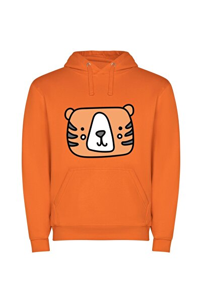 iLovePrints Beaming Tiger Portrait Φούτερ με κουκούλα σε χρώμα Πορτοκαλί