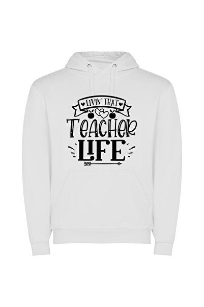 iLovePrints Teacher's True Black & White Φούτερ με κουκούλα σε χρώμα Λευκό