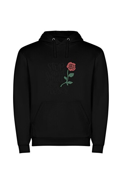 iLovePrints Fragrant Reminder: Stop & Smell Φούτερ με κουκούλα σε χρώμα Μαύρο