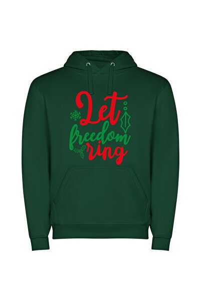 iLovePrints Festive Freedom Lettering Φούτερ με κουκούλα σε χρώμα Πράσινο