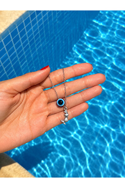 Pinky Lady Minimal Mermaid Evil Eye Bead Necklace with Steel Chain