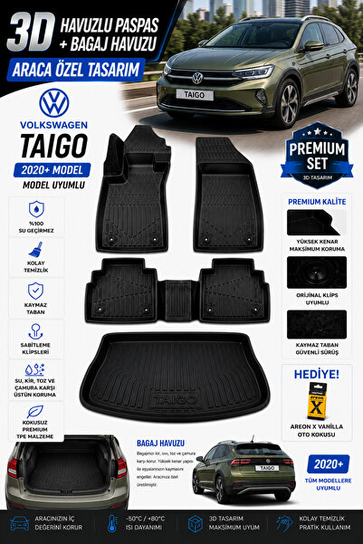VOLKSWAGEN TAIGO 2025 MODEL UYUMLU 3D ARACA ÖZEL HAVUZLU PASPAS+BAGAJ HAVUZU BİREBİR UYUM-HEDİYELİ
