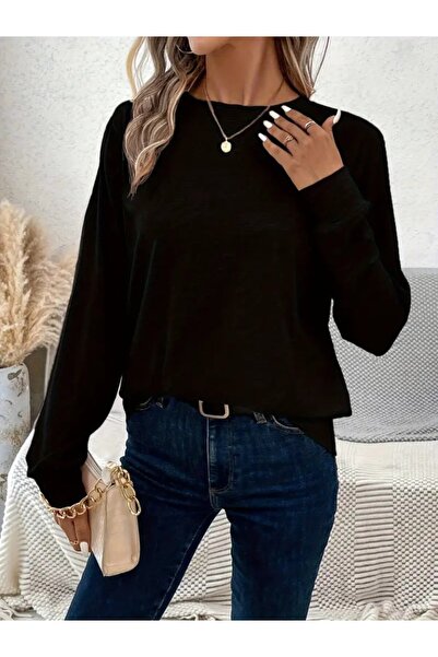 oniks store Women's Long Sleeve Crew Neck Viscose Blouse