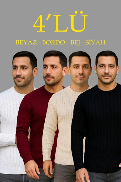 Gökyüzü Moda Men's Ribbed Knitwear Crew Neck Thick Sweater Set of 4 White-Bab...