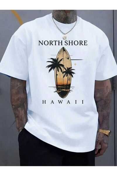 EYMORA Μπλουζάκι Unisex με στάμπα North Shore Hawaii – Λευκό κοντομάνικο μπλο...