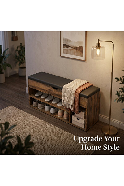 Fakhamah Al Manzil Flip Top Storage Shoe Bench for Entryway, Multi-Compartmen...