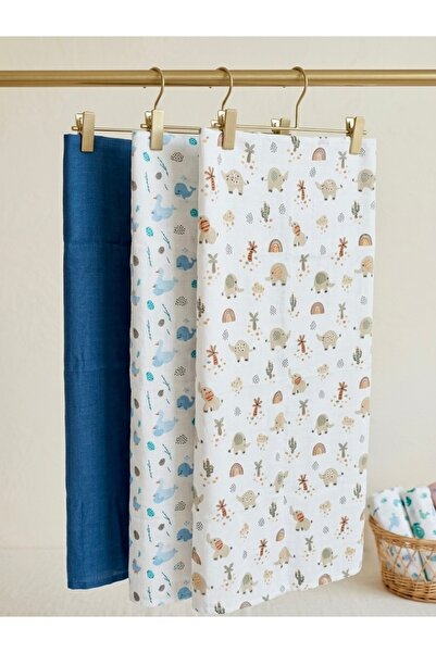 Valora Concept Multi-Purpose Baby Boy Muslin Blanket Set of 3 Blue-Yellow, 10...