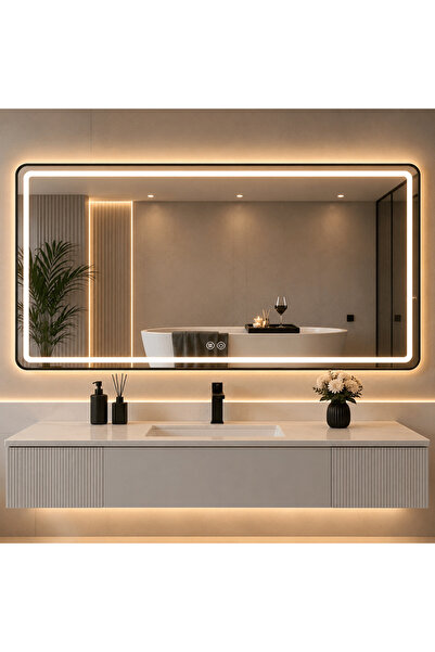 shark design Καθρέφτης LED 150×80 εκ., με Μαύρο Πλαίσιο, Αντιθαμβωτική Λειτου...