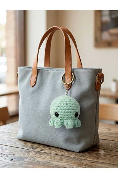 El Yapımı Amigurumi Örgü Denizanası Anahtarlık & Çanta Süsü - Yeşil Minnoş Ahtapot Hediyelik