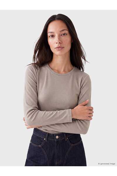 LC Waikiki Beige crew neck soft touch women's t-shirt