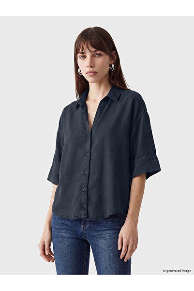 LC Waikiki Navy Blue Oversize Women's Jean Shirt