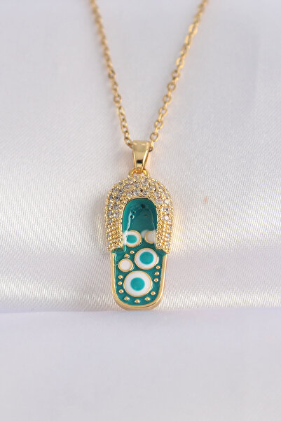 DMR Elegance 316L Steel Chain Zircon Stone Gold Color Evil Eye Slipper Design...