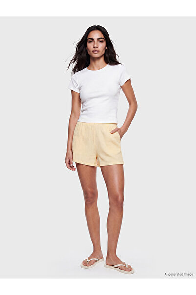 LC Waikiki Yellow Elastic Waist Textured Women's Shorts