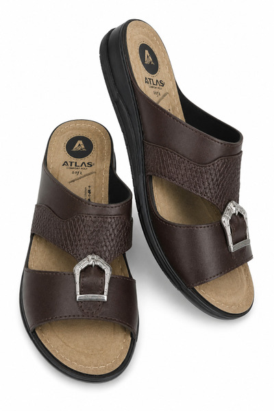 Generic Brand Slipper for Men, Leather Open Toe Slide with Cushioned Insole a...