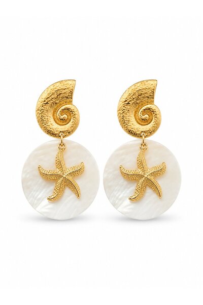 serelya Gold Color Natural Earrings with Shell and Starfish Detail