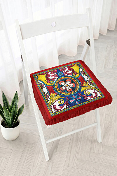 Realhomes Colorful Tile Motif Flower and Border Pattern Fringed Zippered Chai...
