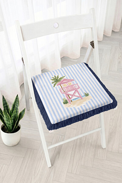 Realhomes Palm Tree and Pink Lifeguard Station Patterned Fringed Zippered Cha...