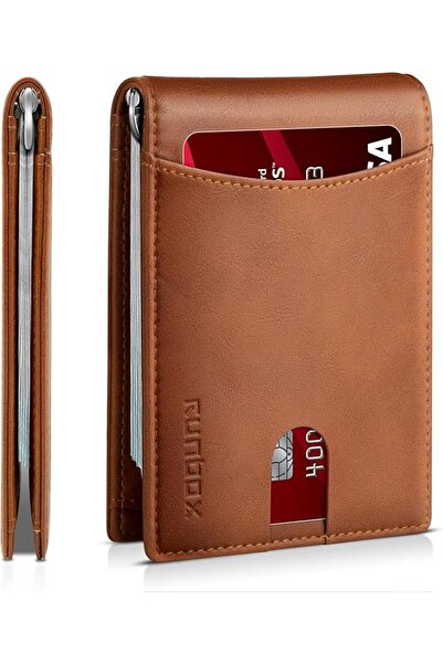 Runbox RFID Blocking Genuine Leather Slim Wallet for Men Bifold Minimalist Fr...