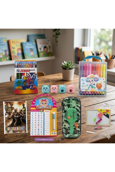Generic Brand Set Complet Rechizite Școlare Premium - Penar 3D și Carioci,Cre...