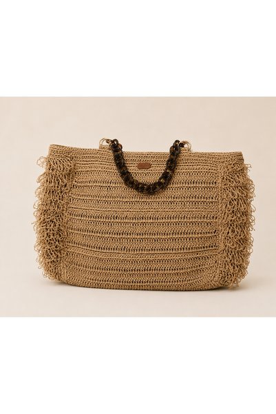 edirneörgü Large Size Paper String Hand Knitted Beach & Daily Shoulder Bag – with Lined Pocket