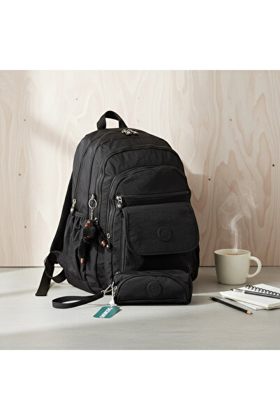 DUOMİNO Crinkle Fabric Water Resistant Large Size Black Clinker Backpack/Lapt...