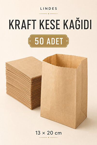LINDES Kraft Kese Kağıdı 13x20x7 cm – Gıda, Hediye ve Parti Paketleme – 50 Adet