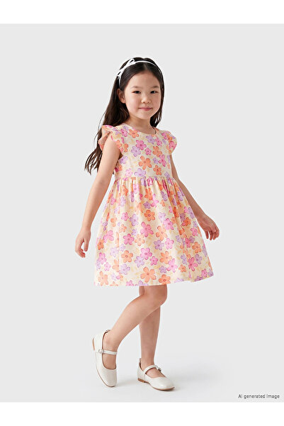 LC Waikiki Lcw Kids Ecru Crew Neck Girls Poplin Dress