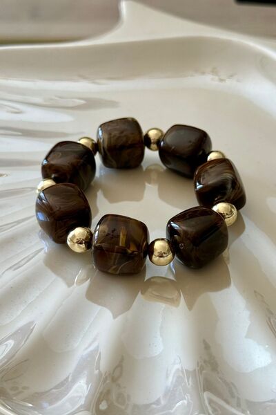 Trendy Butik Brown Beaded Stretch Bracelet