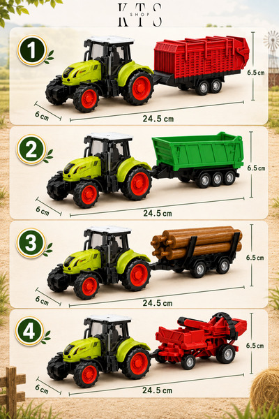 KTS SHOP 4-Piece Toy Tractor Set with Trailer Farm Agricultural Vehicles Children's Toy Tractor Set