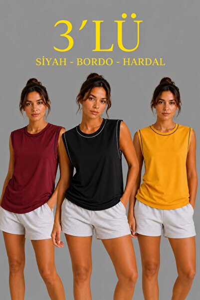 Generic Brand Set de 3 piese pentru femei, fără mâneci, pentru sport, de vară...