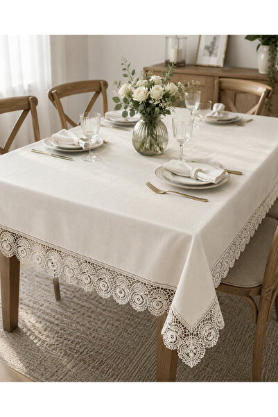 Şadoğlu Tekstil Lüks Dantel Kenarlı Masa Örtüsü 140x250 cm - Fransız Güpürlü ...