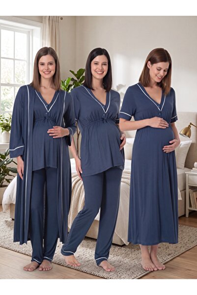 Lohusa Homewear مجموعة ملابس نوم للحوامل من القطن بنسبة 100% بأكمام قصيرة وتص...
