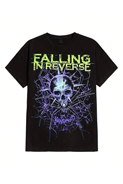 KYMC07 تي شيرت FALLING IN REVERSE بأكمام قصيرة ومقاسات كبيرة بتصميم جمجمة بال...